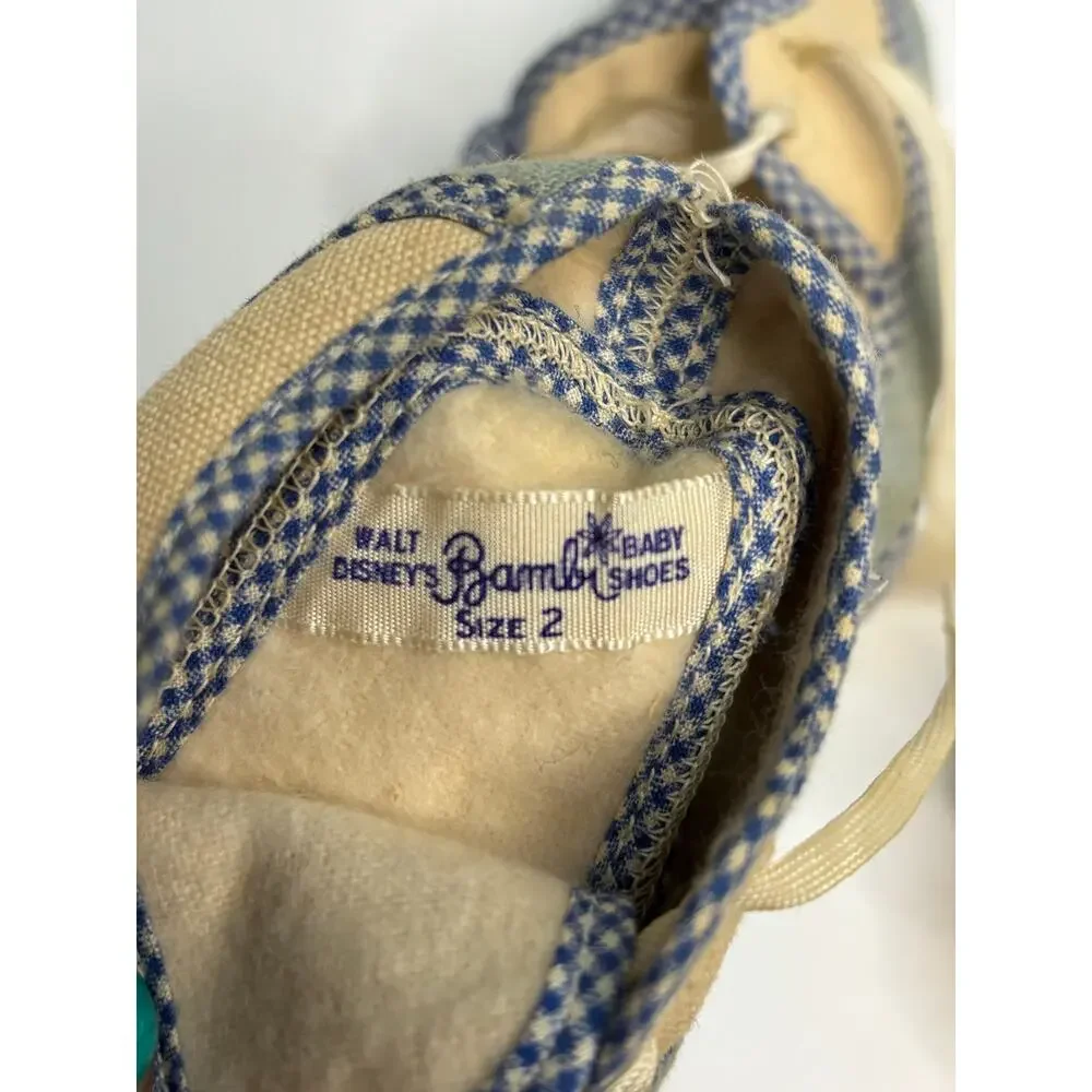Vintage Walt Disney Bambi Baby Crib Shoes Size 2 Blue Cream 50s-60s